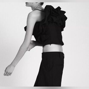 New Zara Women Voluminous Poplin Top Black Size Medium